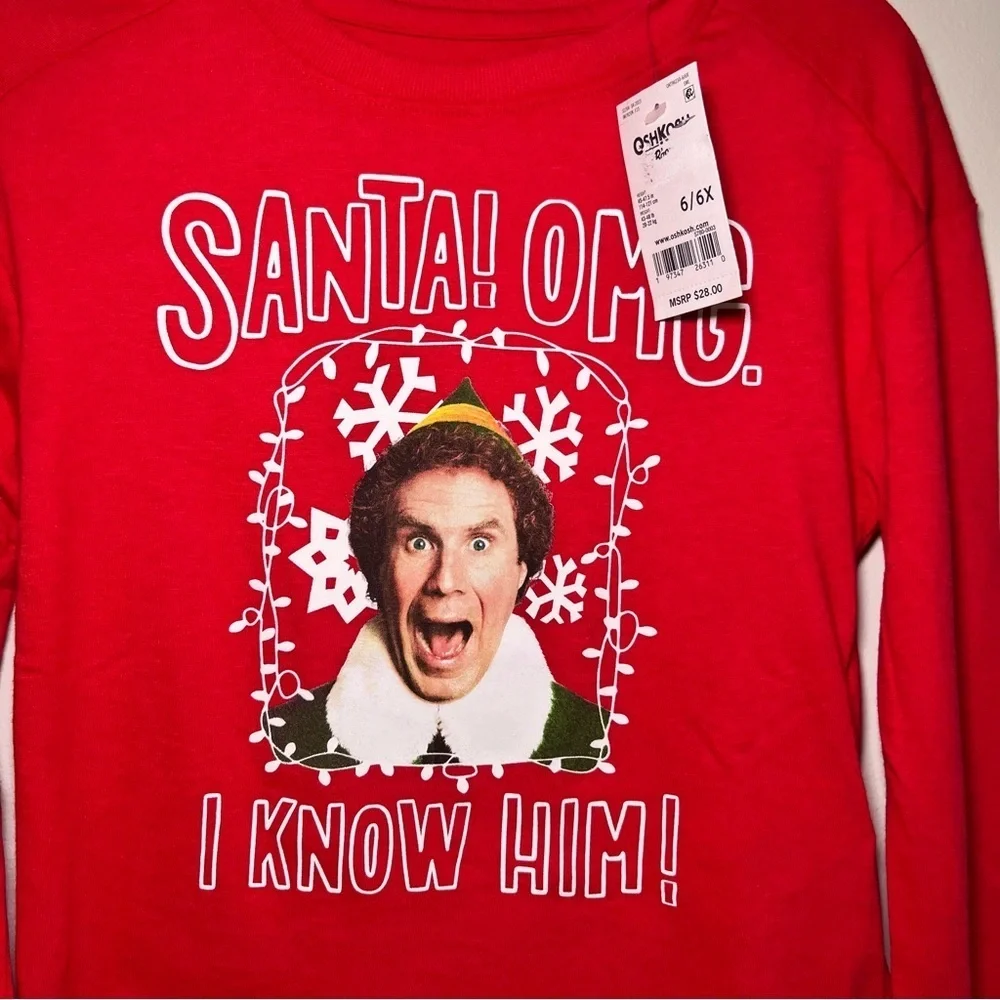OshKosh B'gosh Red Santa OMG Elf I know him Shirt